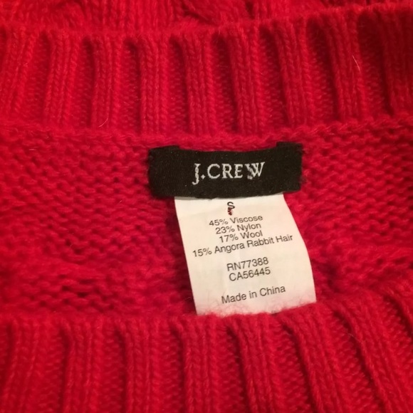 J. CREW Red Honeycomb Sweater Cable Knit Wool Blends Classic Poppy Pullover - Picture 7 of 8